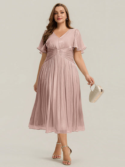 Plus Size Gathered Sea-island Wedding Guest Dress