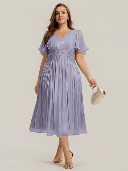 Ruffled Sea-island Ruffle Sleeve Midi Wedding Guest Dress