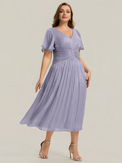 Plus Size Gathered Sea-island Wedding Guest Dress