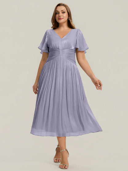 Ruffled Sea-island Ruffle Sleeve Midi Wedding Guest Dress