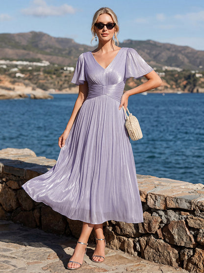 Ruffled Sea-island Ruffle Sleeve Midi Wedding Guest Dress