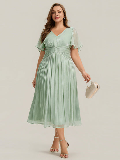 Ruffled Sea-island Ruffle Sleeve Midi Wedding Guest Dress