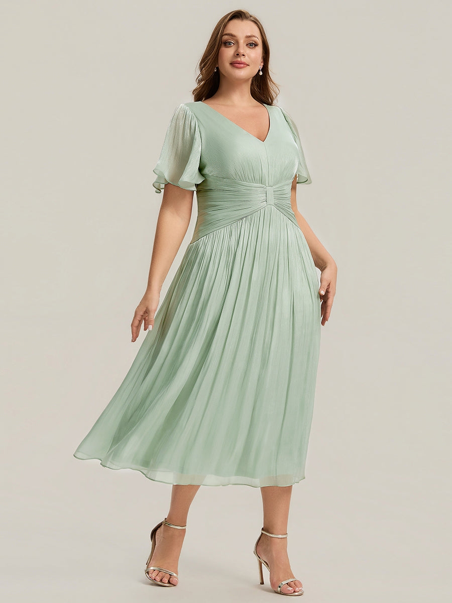 Ruffled Sea-island Ruffle Sleeve Midi Wedding Guest Dress