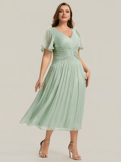 Plus Size Gathered Sea-island Wedding Guest Dress