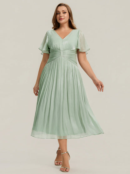 Ruffled Sea-island Ruffle Sleeve Midi Wedding Guest Dress