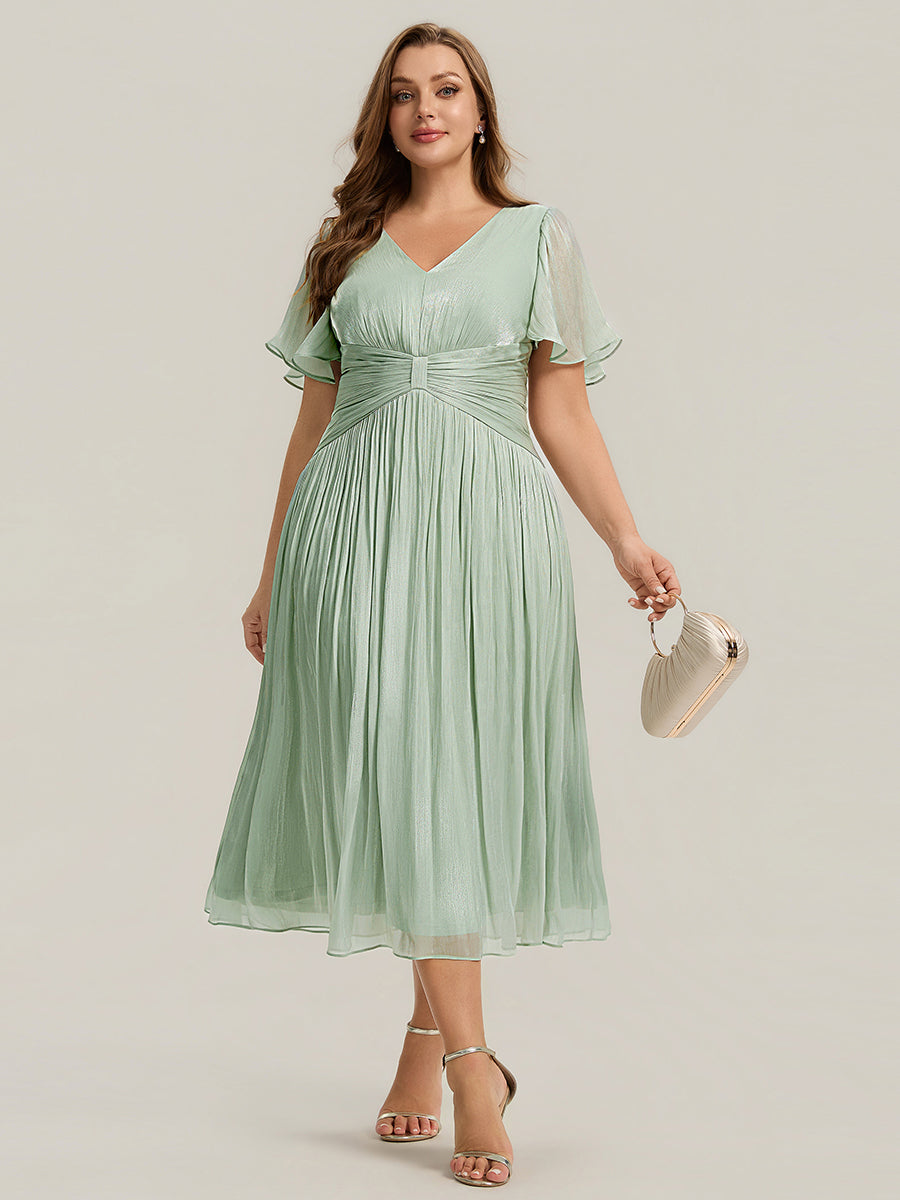 Plus Size Gathered Sea-island Wedding Guest Dress