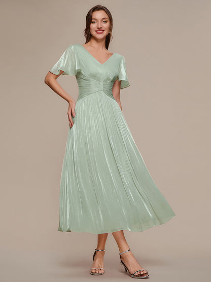 Ruffled Sea-island Ruffle Sleeve Midi Wedding Guest Dress