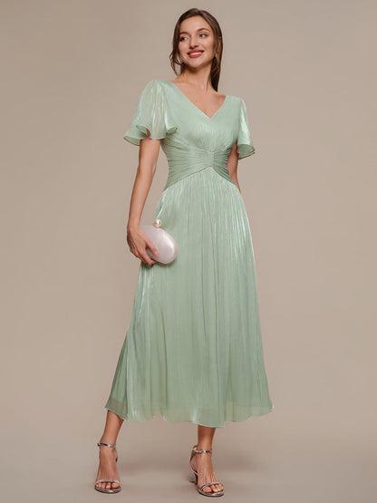 Ruffled Sea-island Ruffle Sleeve Midi Wedding Guest Dress