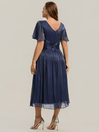Ruffled Sea-island Ruffle Sleeve Midi Wedding Guest Dress