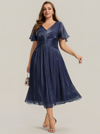 Plus Size Gathered Sea-island Wedding Guest Dress