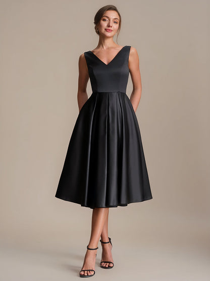 Pleated Satin Sleeveless Wedding Guest Dress