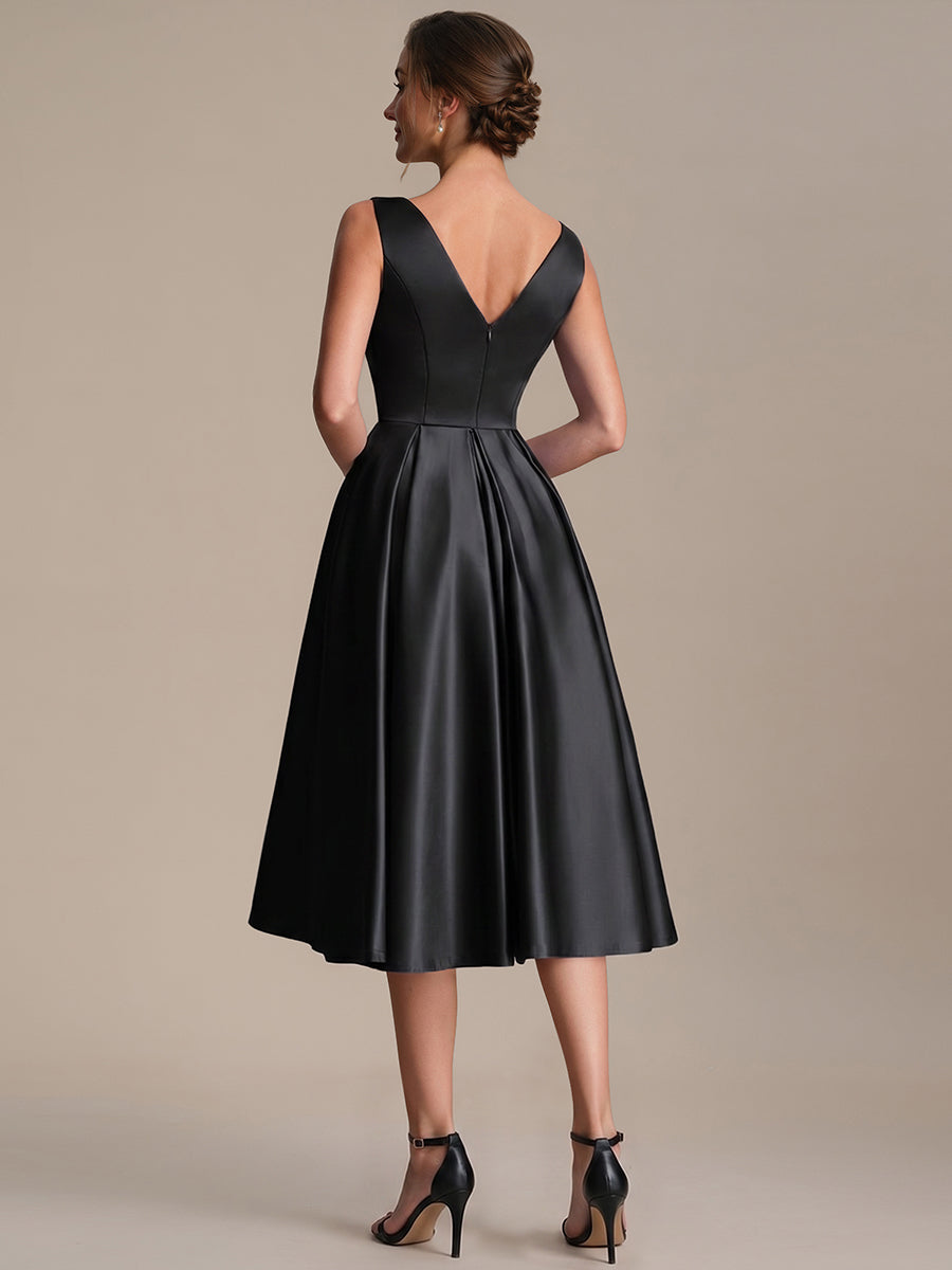 Pleated Satin Sleeveless Wedding Guest Dress
