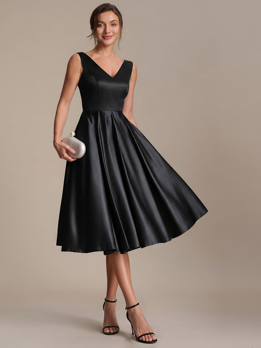Pleated Satin Sleeveless Wedding Guest Dress
