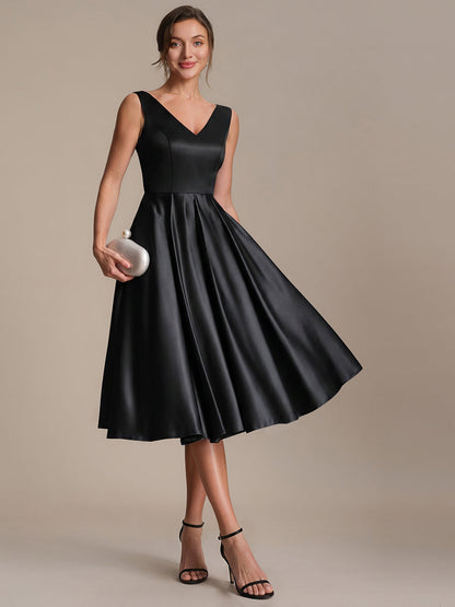 Pleated Satin Sleeveless Wedding Guest Dress