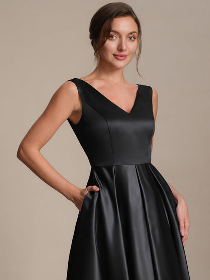 Pleated Satin Sleeveless Wedding Guest Dress