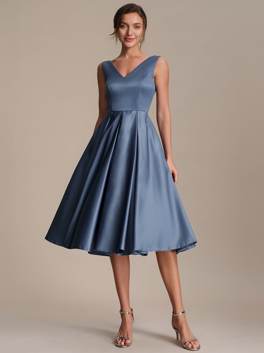 Pleated Satin Sleeveless Wedding Guest Dress