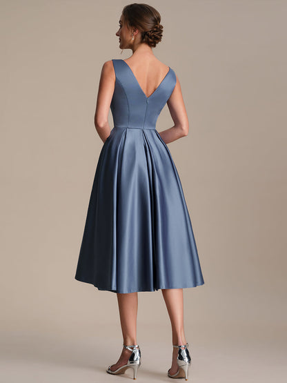 Pleated Satin Sleeveless Wedding Guest Dress