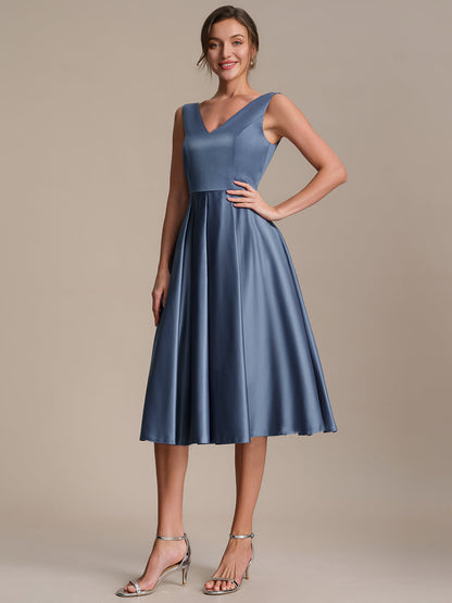 Pleated Satin Sleeveless Wedding Guest Dress