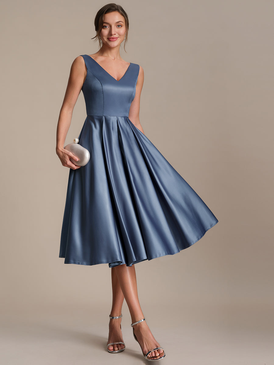 Pleated Satin Sleeveless Wedding Guest Dress