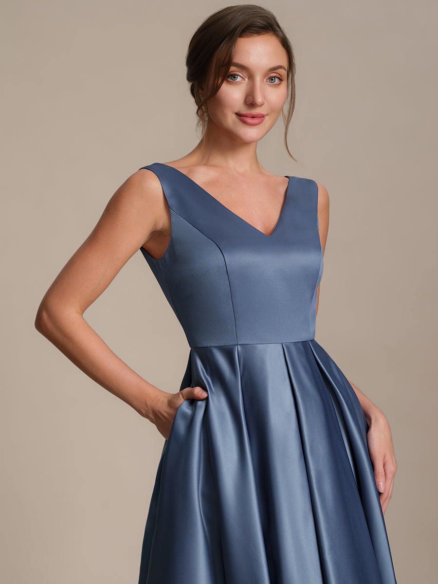 Pleated Satin Sleeveless Wedding Guest Dress