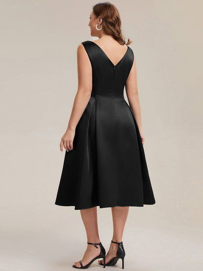 Plus Size Pocket Satin Wedding Guest Dress