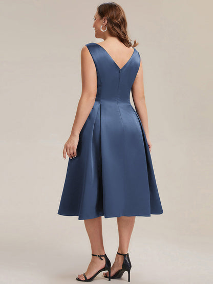 Plus Size Pocket Satin Wedding Guest Dress