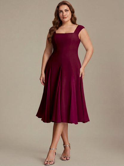 A-Line Midi Cap Sleeve Wedding Guest Dress