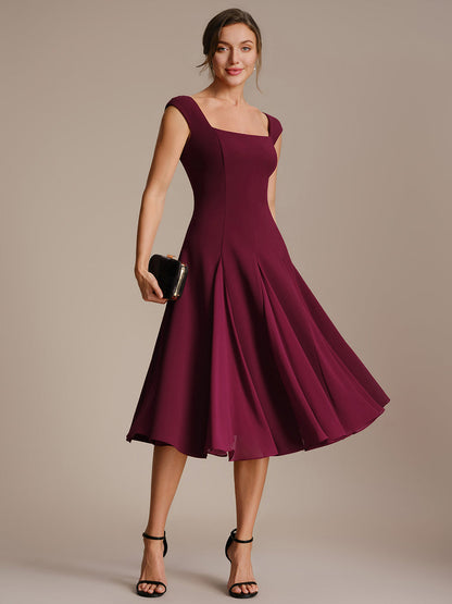 A-Line Midi Cap Sleeve Wedding Guest Dress