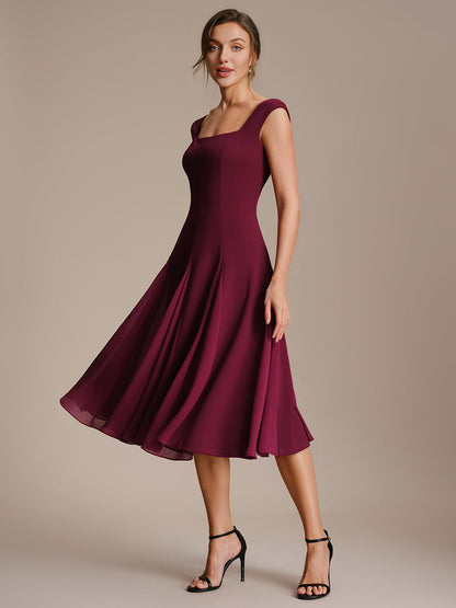 A-Line Midi Cap Sleeve Wedding Guest Dress