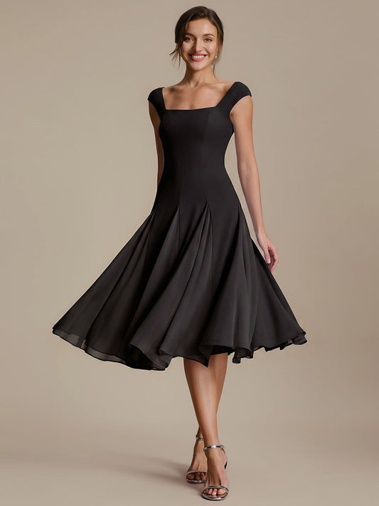 A-Line Midi Cap Sleeve Wedding Guest Dress