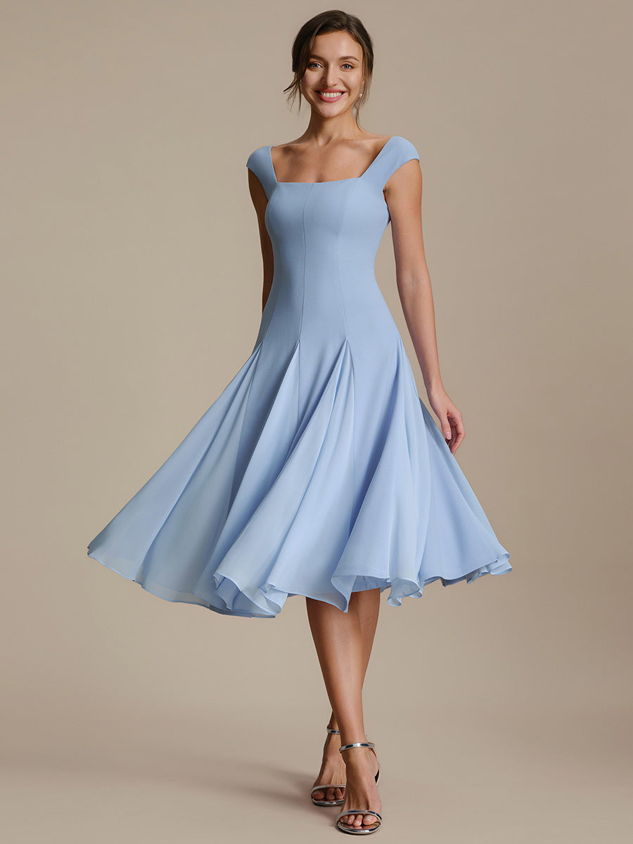 A-Line Midi Cap Sleeve Wedding Guest Dress