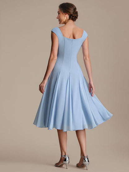 A-Line Midi Cap Sleeve Wedding Guest Dress