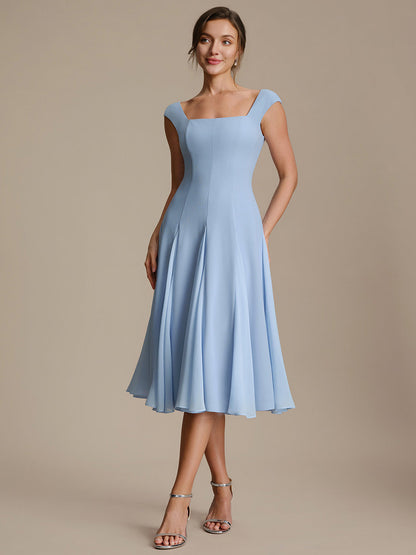 A-Line Midi Cap Sleeve Wedding Guest Dress