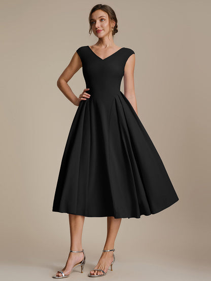 Pleating Crepe Cap Sleeve Wedding Guest Dress