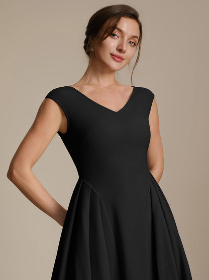 Pleating Crepe Cap Sleeve Wedding Guest Dress