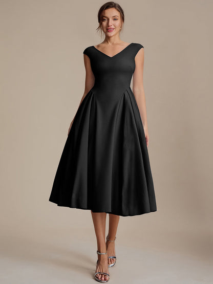 Pleating Crepe Cap Sleeve Wedding Guest Dress