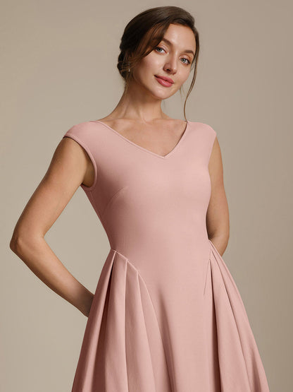 Pleating Crepe Cap Sleeve Wedding Guest Dress