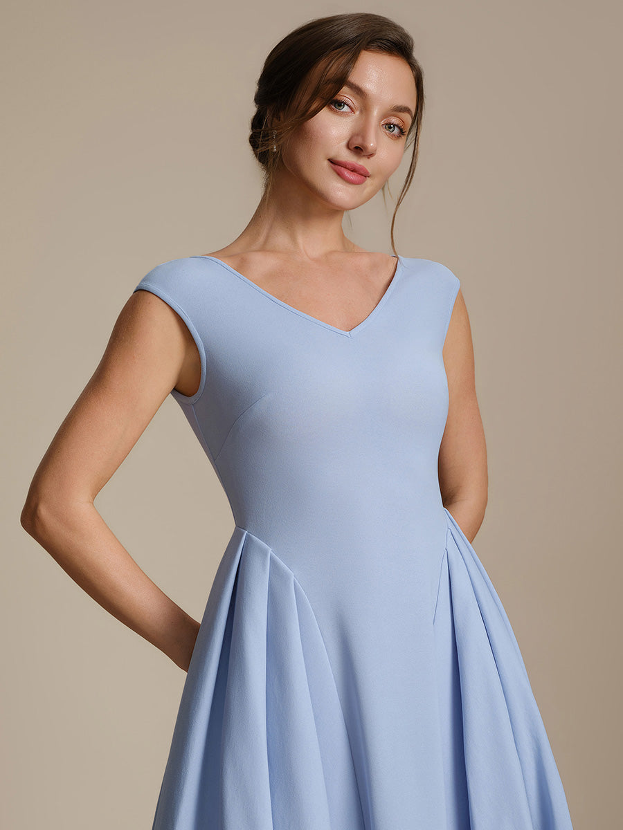Pleating Crepe Cap Sleeve Wedding Guest Dress