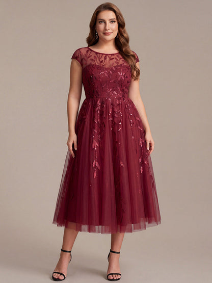 See-through Sequin Cap Sleeve Wedding Guest Dress