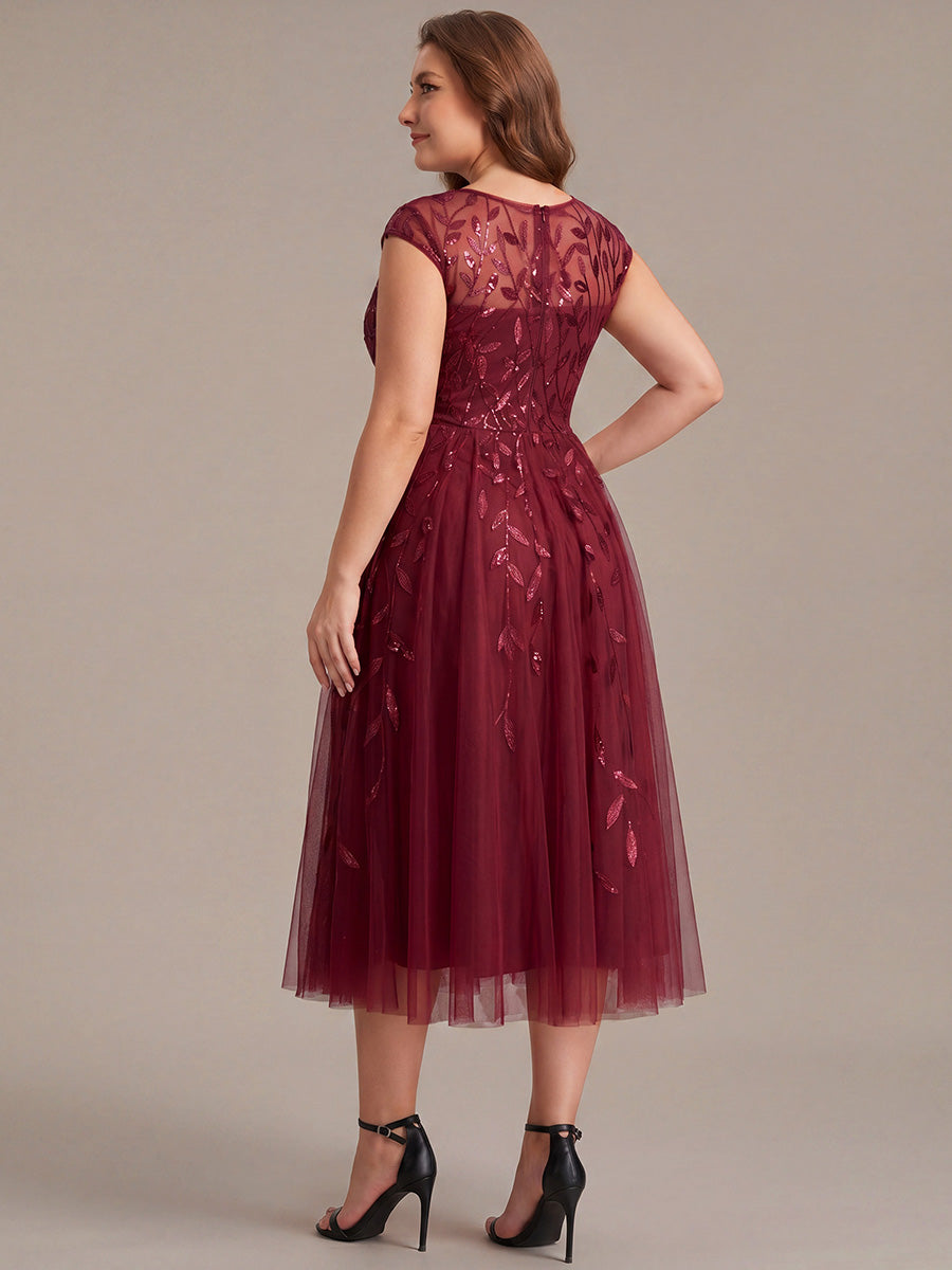 See-through Sequin Cap Sleeve Wedding Guest Dress