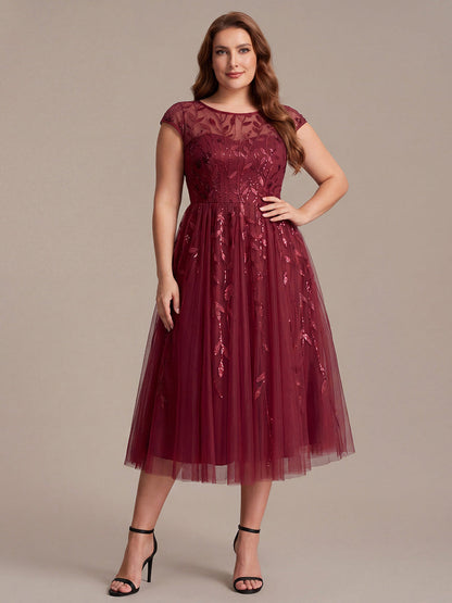 Plus Size See-through Sequin Wedding Guest Dress