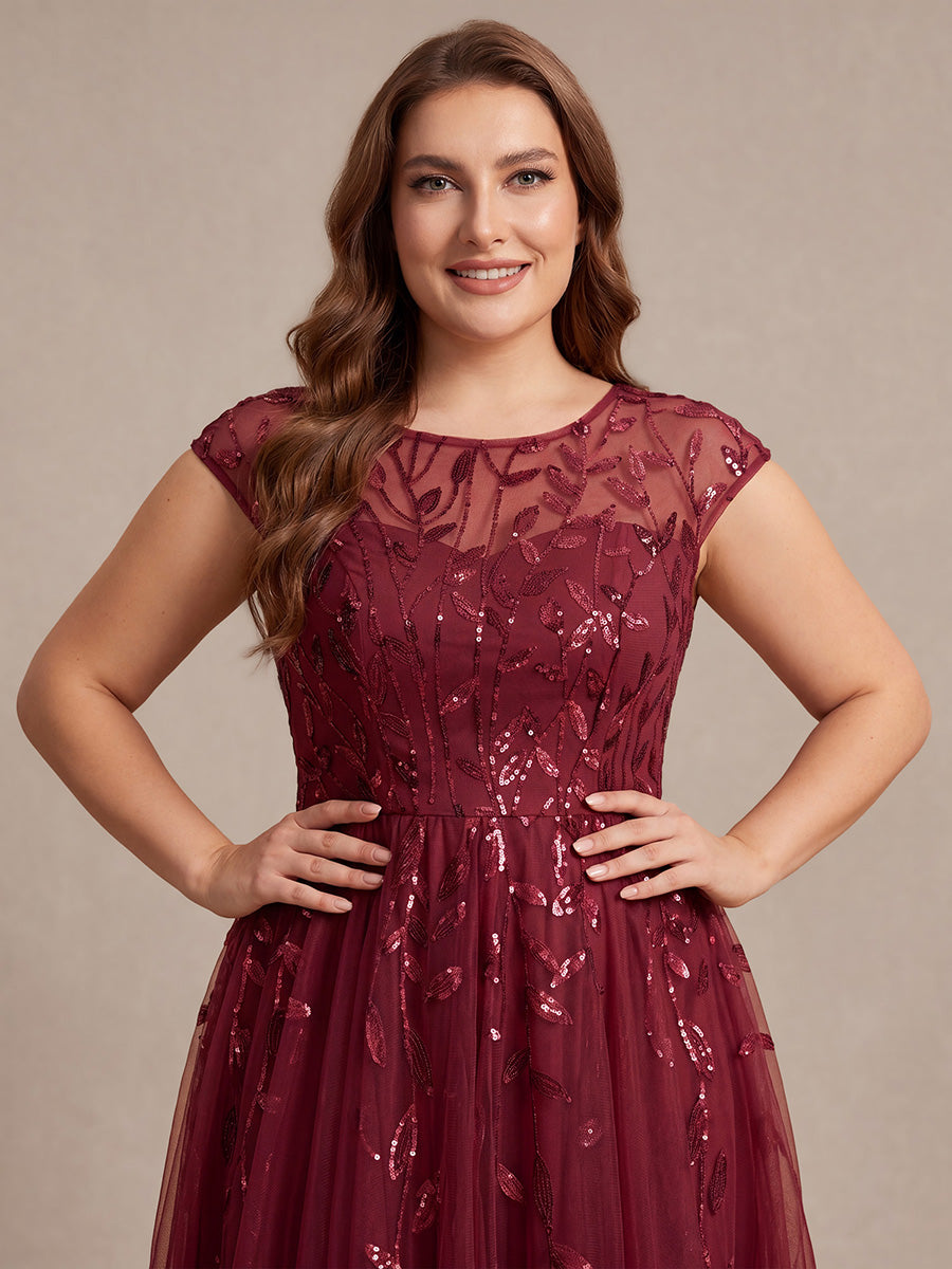 See-through Sequin Cap Sleeve Wedding Guest Dress