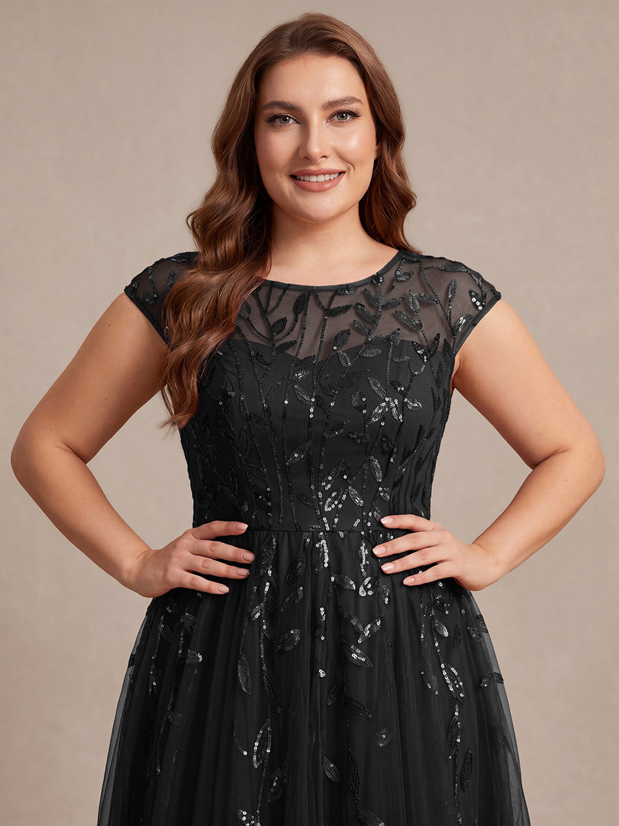 See-through Sequin Cap Sleeve Wedding Guest Dress