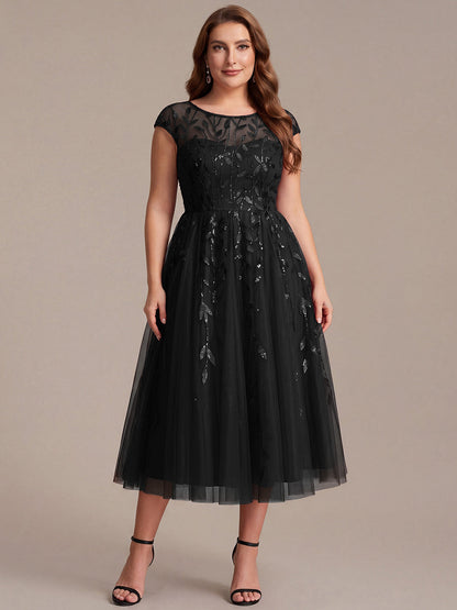 Plus Size See-through Sequin Wedding Guest Dress