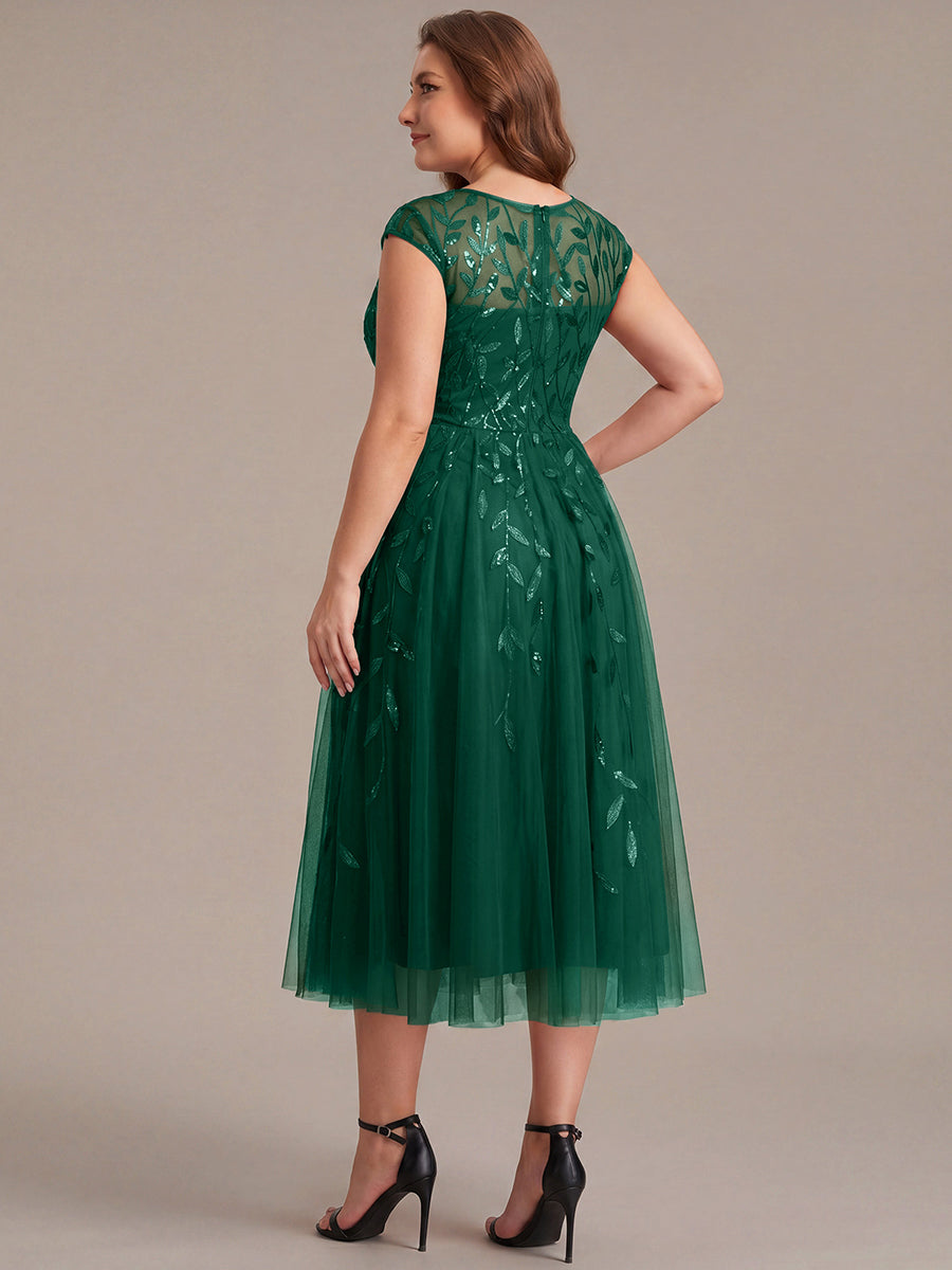 Plus Size See-through Sequin Wedding Guest Dress