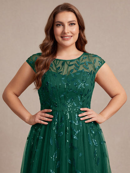 See-through Sequin Cap Sleeve Wedding Guest Dress