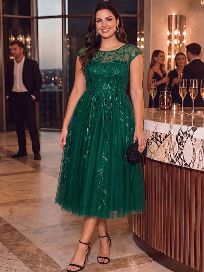 Plus Size See-through Sequin Wedding Guest Dress