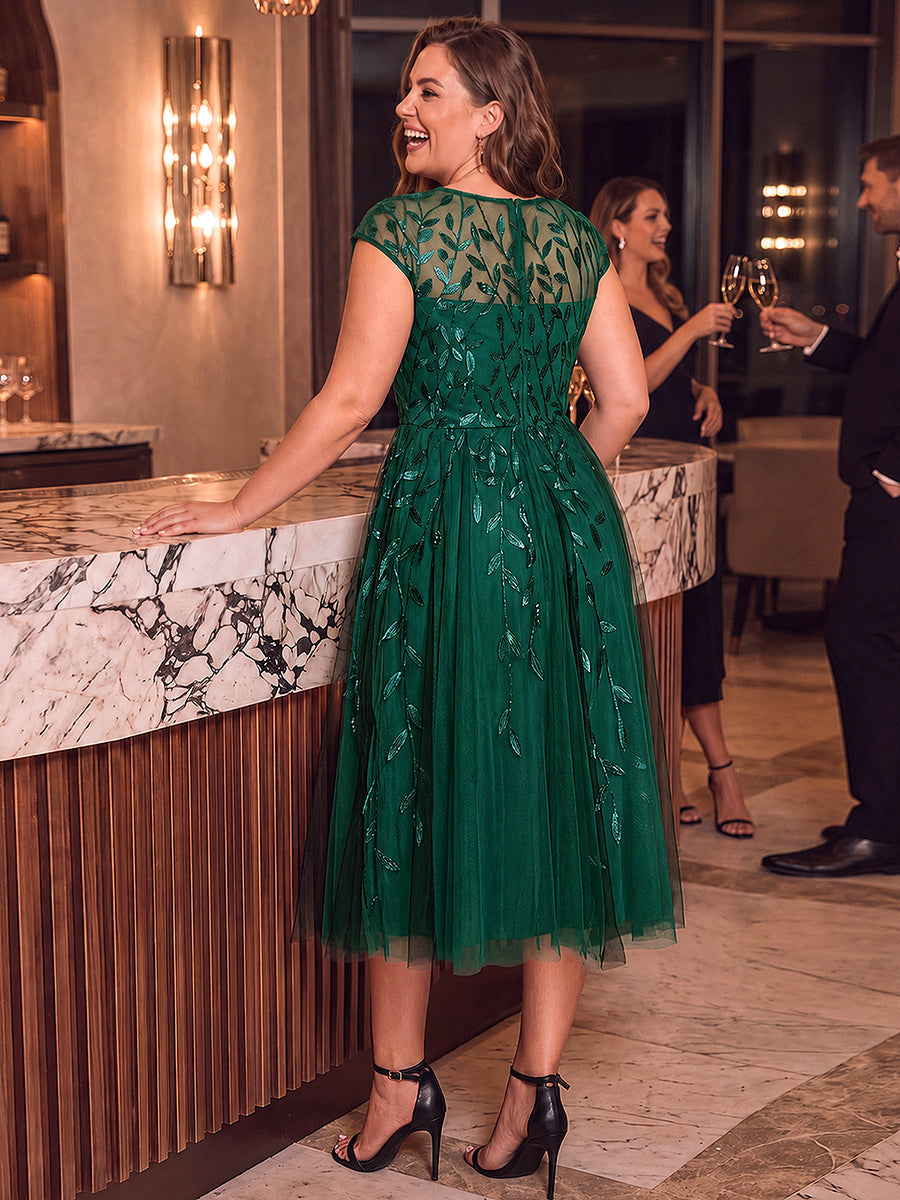 Plus Size See-through Sequin Wedding Guest Dress