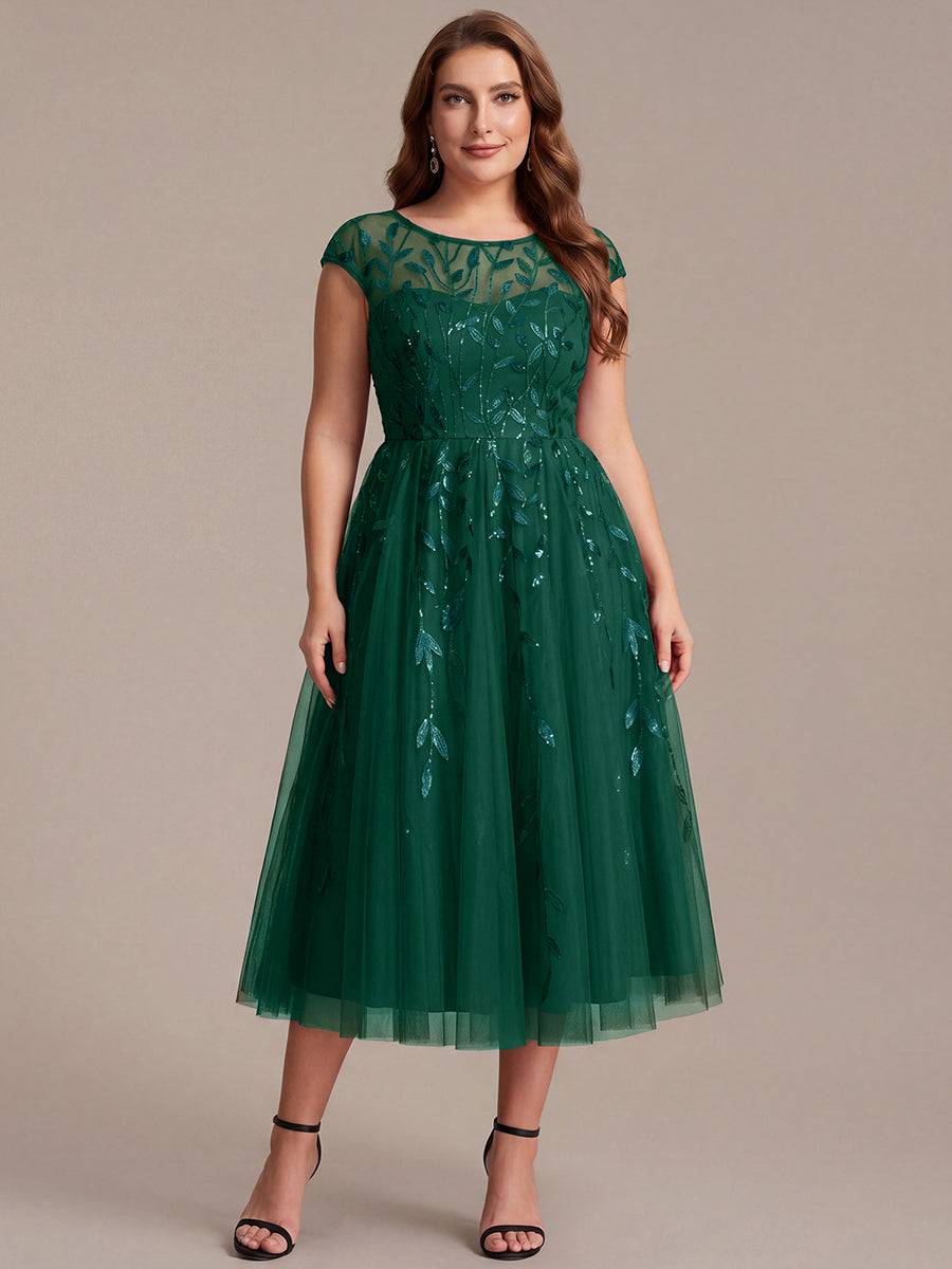 Plus Size See-through Sequin Wedding Guest Dress