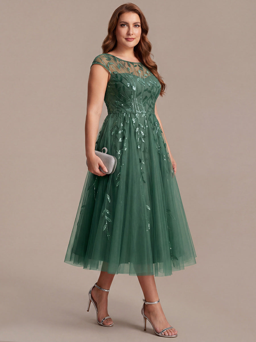 Plus Size See-through Sequin Wedding Guest Dress